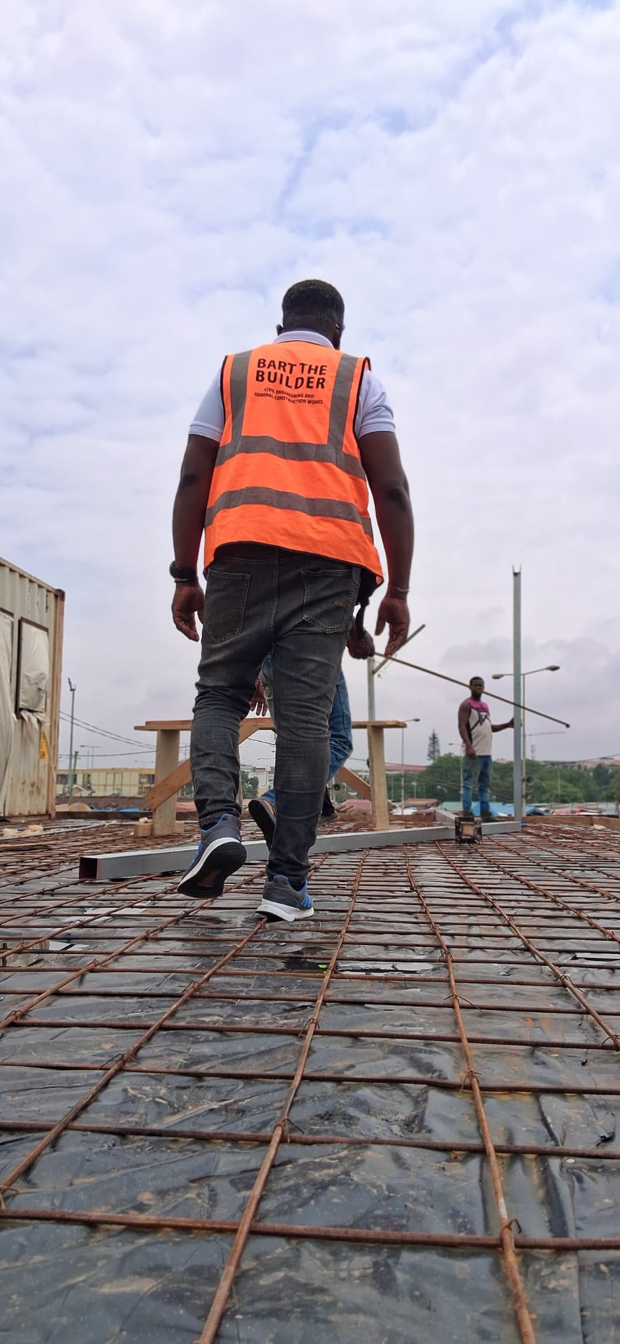 Bart The Builder founder walking a reinforced slab before a concrete pour
